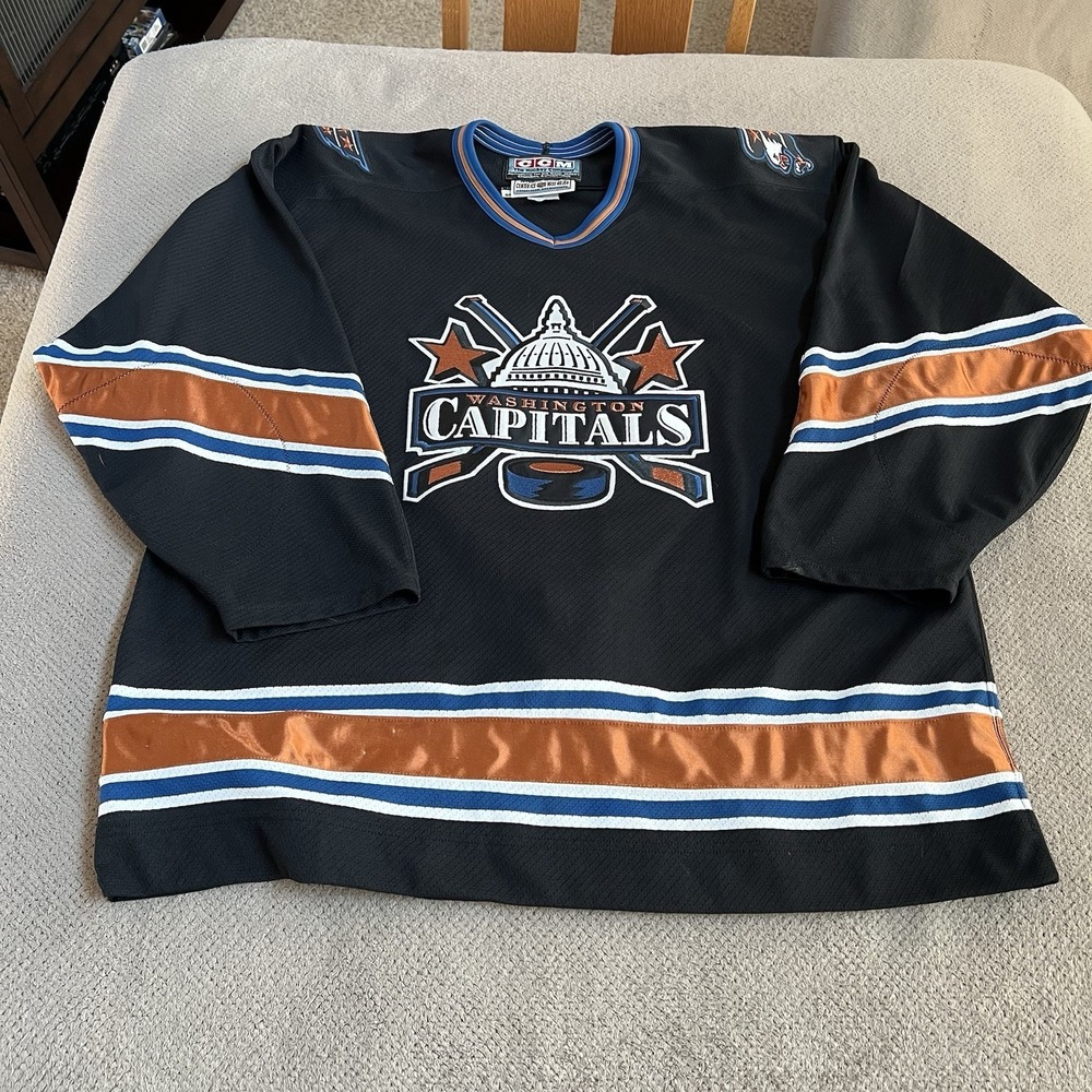 VINTAGE CCM WASHINGTON CAPITALS ALTERNATE HOCKEY JERSEY BLACK SZ. 2XL - Picture 1 of 5